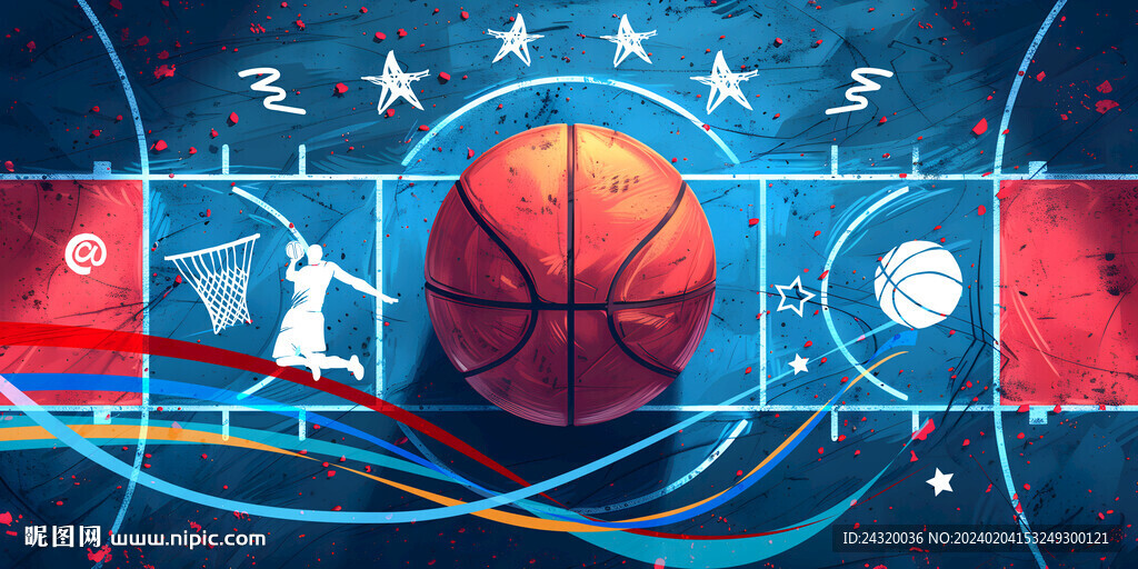 3D立体篮球广告展板壁画背景墙