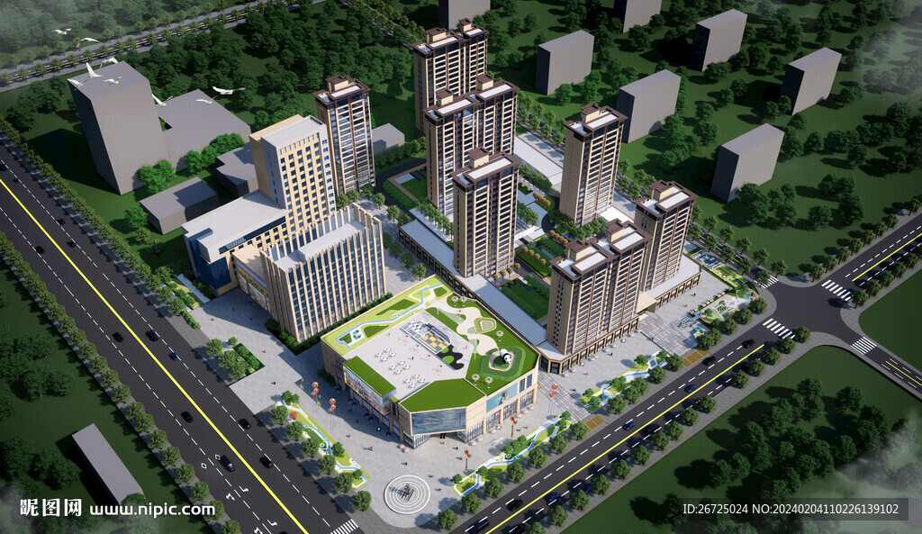 商住楼建筑规划设计案例鸟瞰图