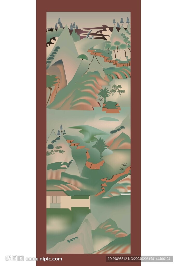 敦煌莫高窟壁画屏风画矢量图