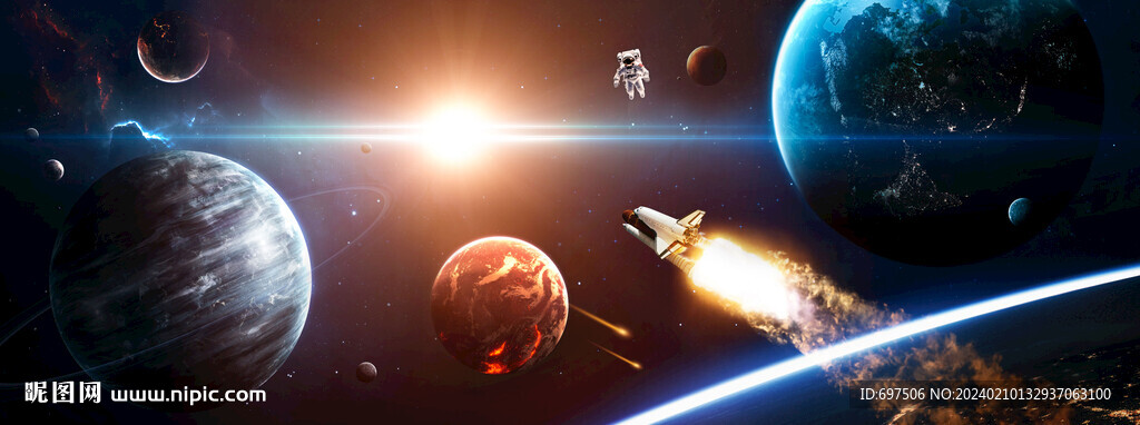 太阳系宇宙星球太空火箭航天背景