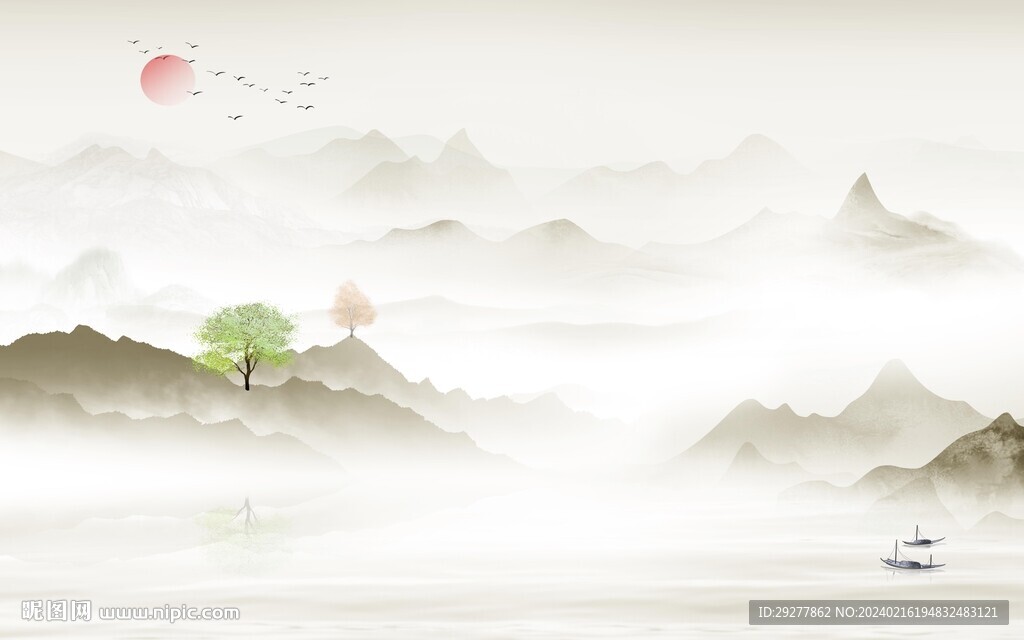 中式 大气意境山水 TIF分层