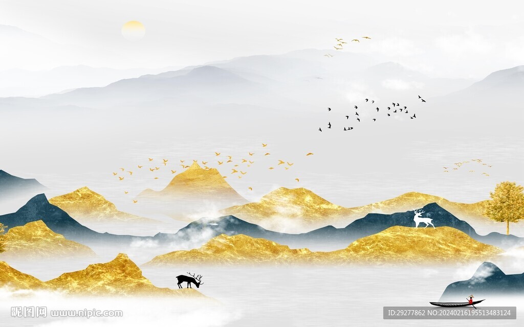 淡雅 大气意境山水 TIF分层