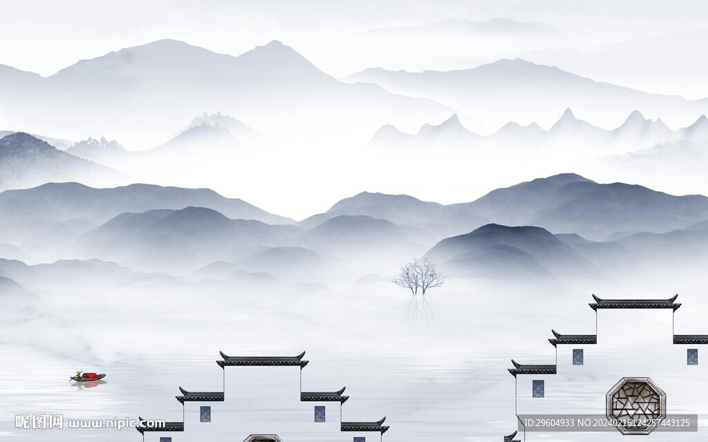 蓝色 高端清晰山水 TIF分层