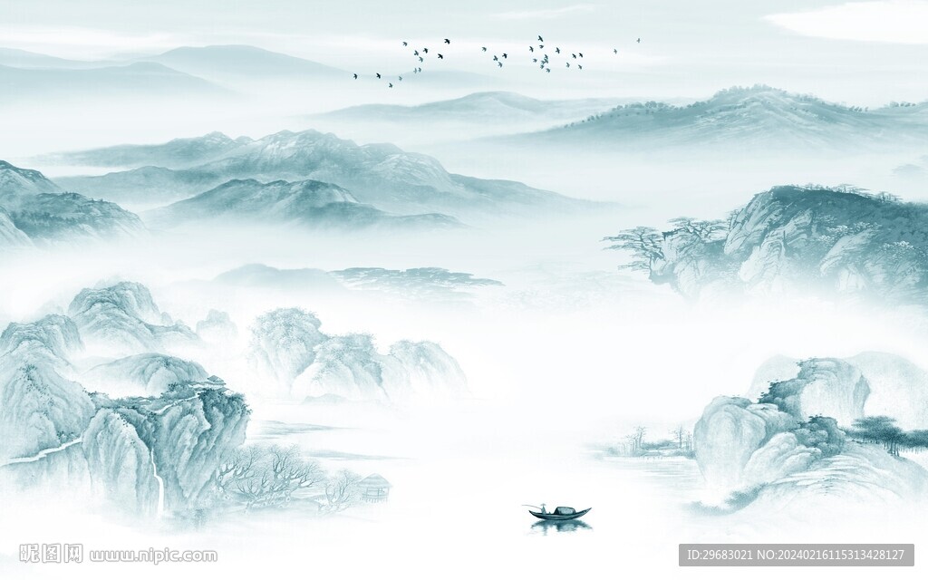 中式 高档山水墙画 TIf分层