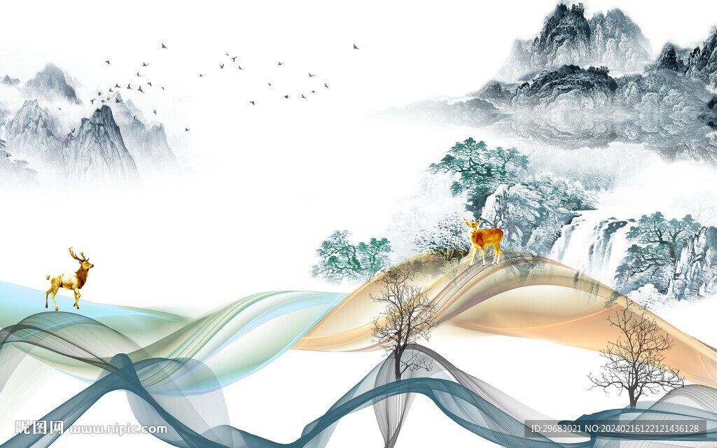 客厅 高档山水墙画 TIf分层