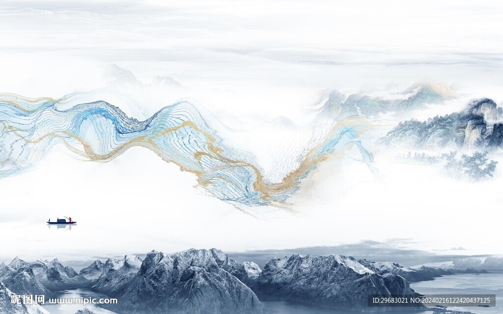 别墅 高档山水墙画 TIf分层