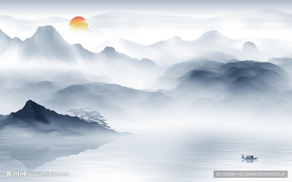 简约 中式新山水画 TIF分层