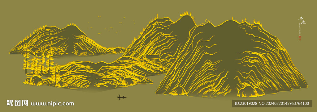 水墨线条国画山水画