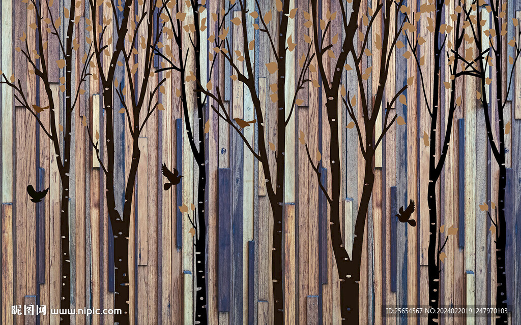 北欧素雅手绘抽象树林背景墙