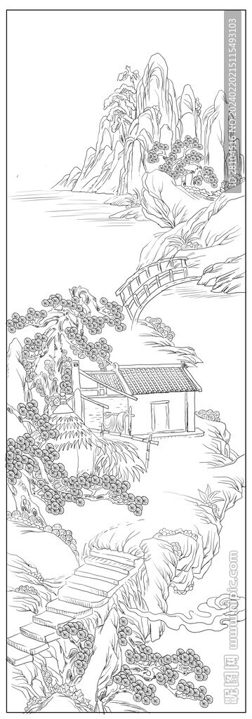 白描山水