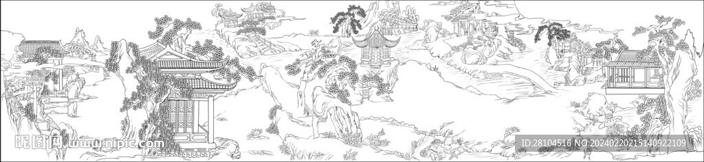 白描古建图
