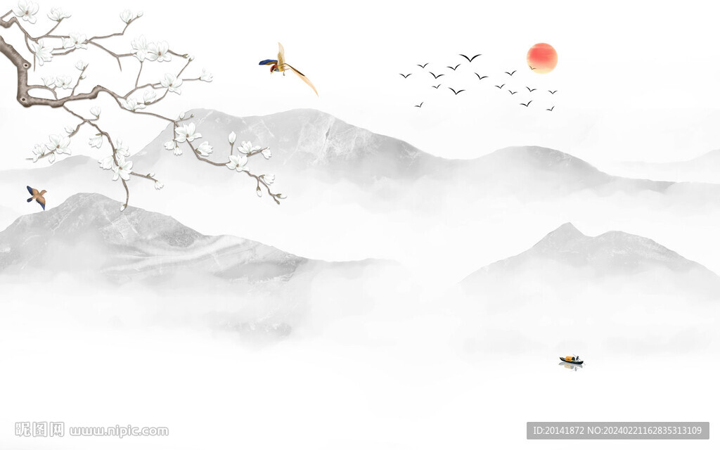 新中式石纹水墨山水