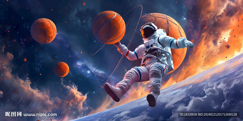 宇宙宇航员篮球广告展板壁画背景