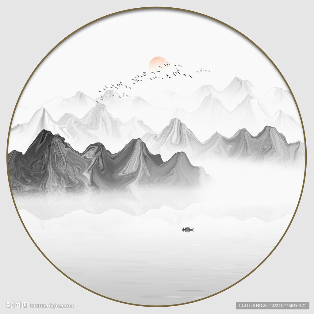 圆形水墨画