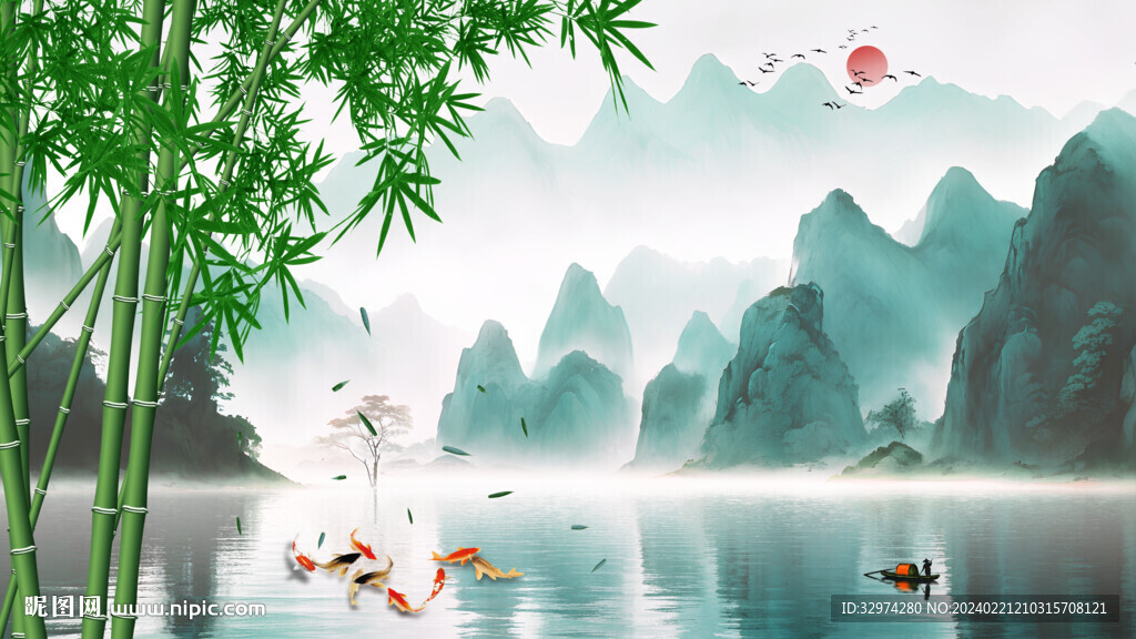 禅意山水水墨画