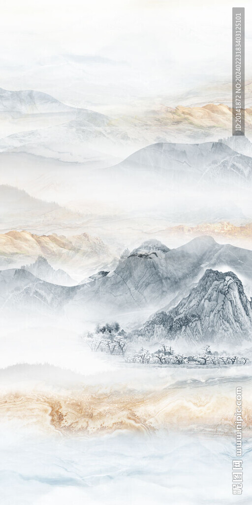 新中式石纹水墨山水玄关背景