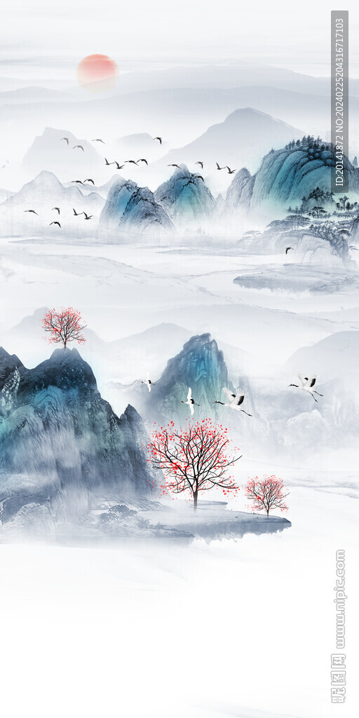 新中式水墨石纹岩板玄关背景