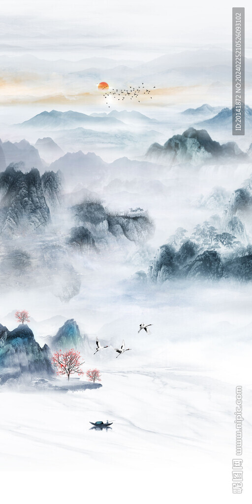新中式水墨石纹岩板玄关背景
