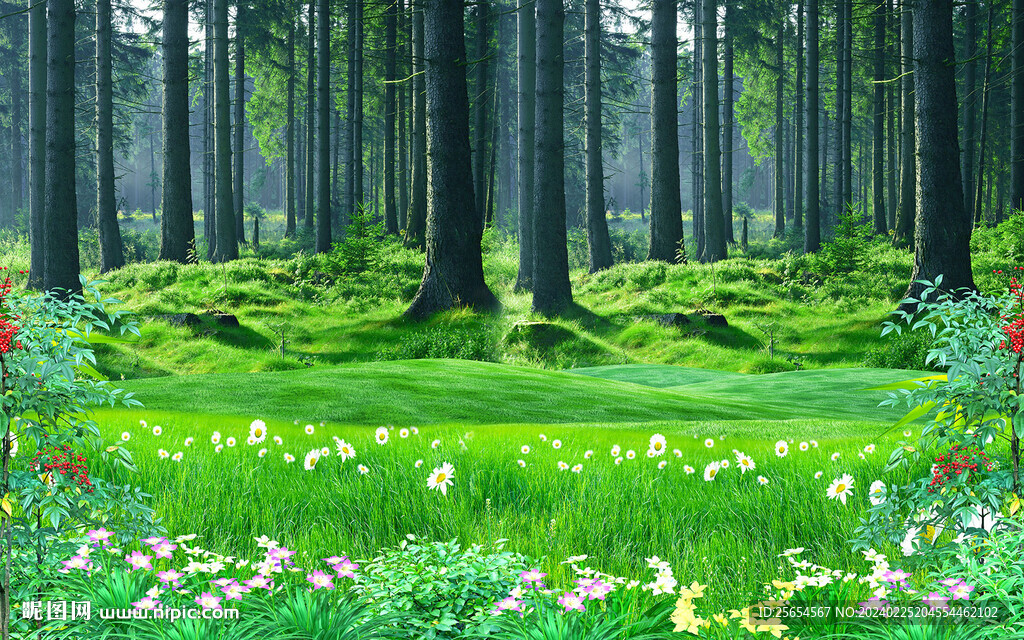 森林花卉绿草背景墙