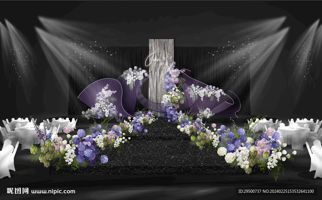 紫色小众布艺婚礼效果图