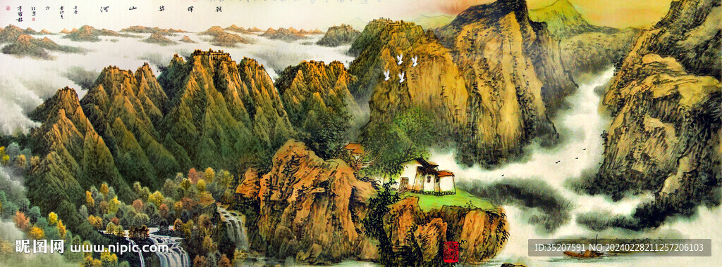 水墨山河国画背景