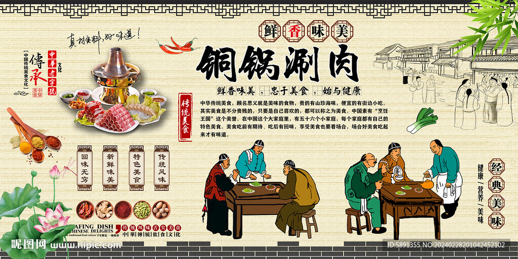 铜锅涮肉背景墙