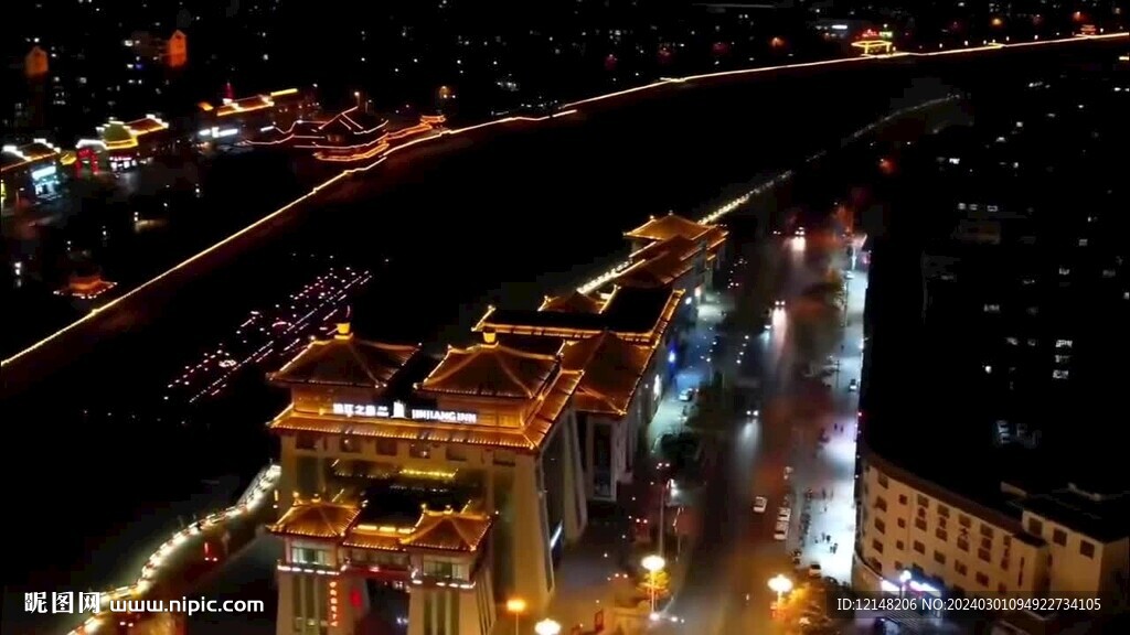 甘肃敦煌夜景航拍