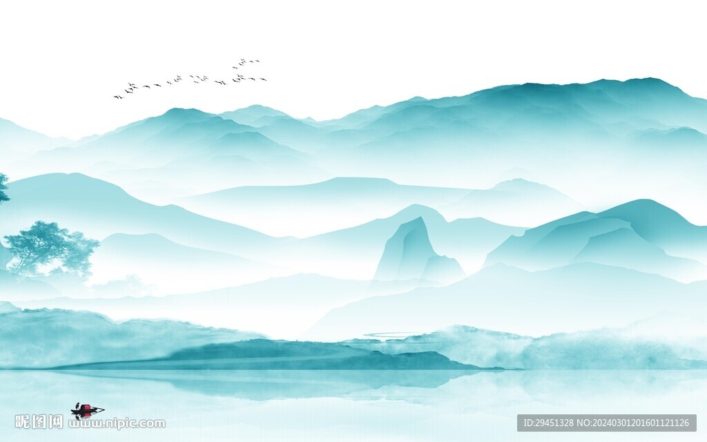 极简 新中式山水图 TIF分层