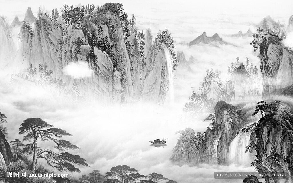 高雅 中式灰色山水 TIF分层