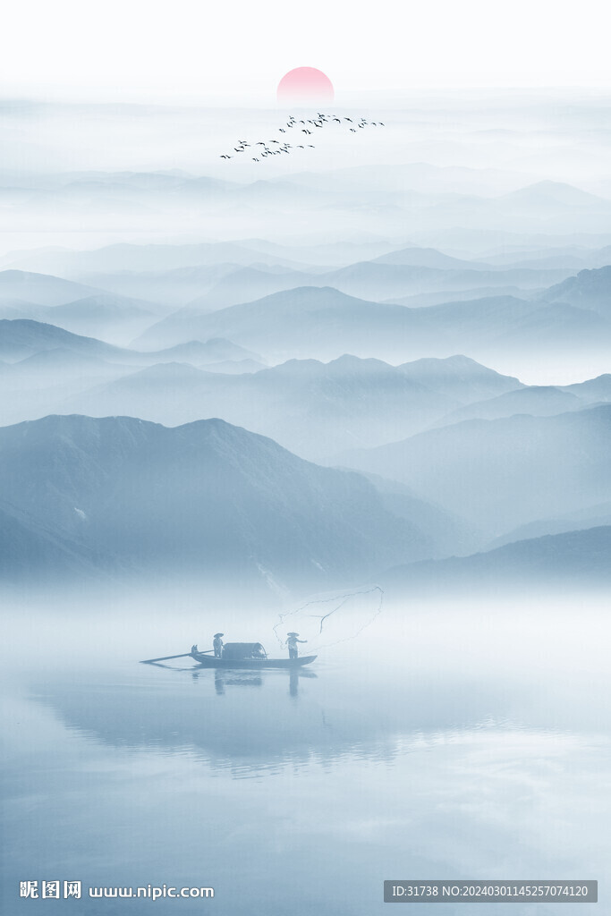 新中式水墨山水玄关画