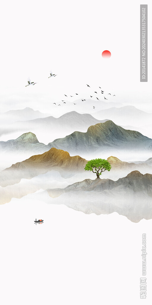 新中式石纹水墨山水玄关背景
