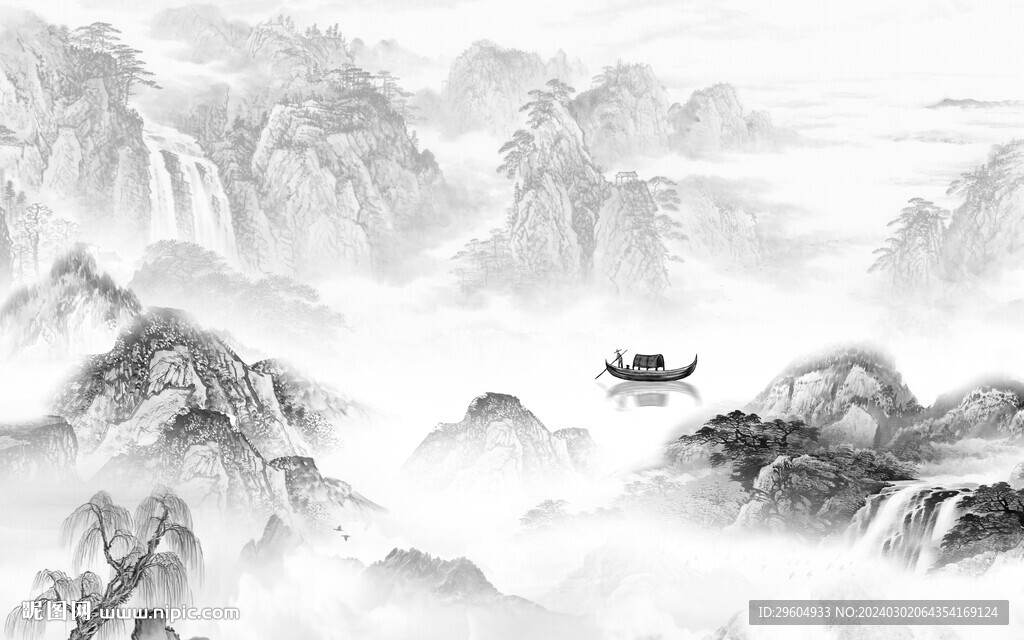 高清 最新灰色山水 TiF分层