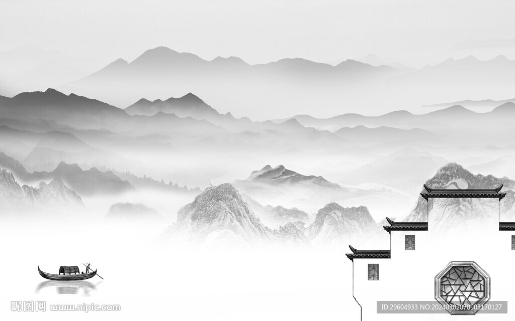 别墅 灰色中式山水 TiF分层