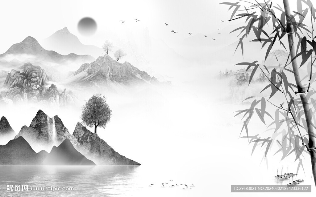 意境 简约山水墙画 TIf分层