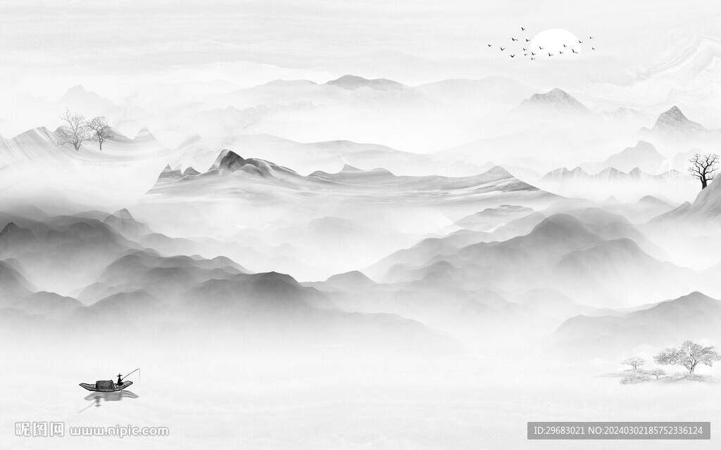 最新 简约山水墙画 TIf分层