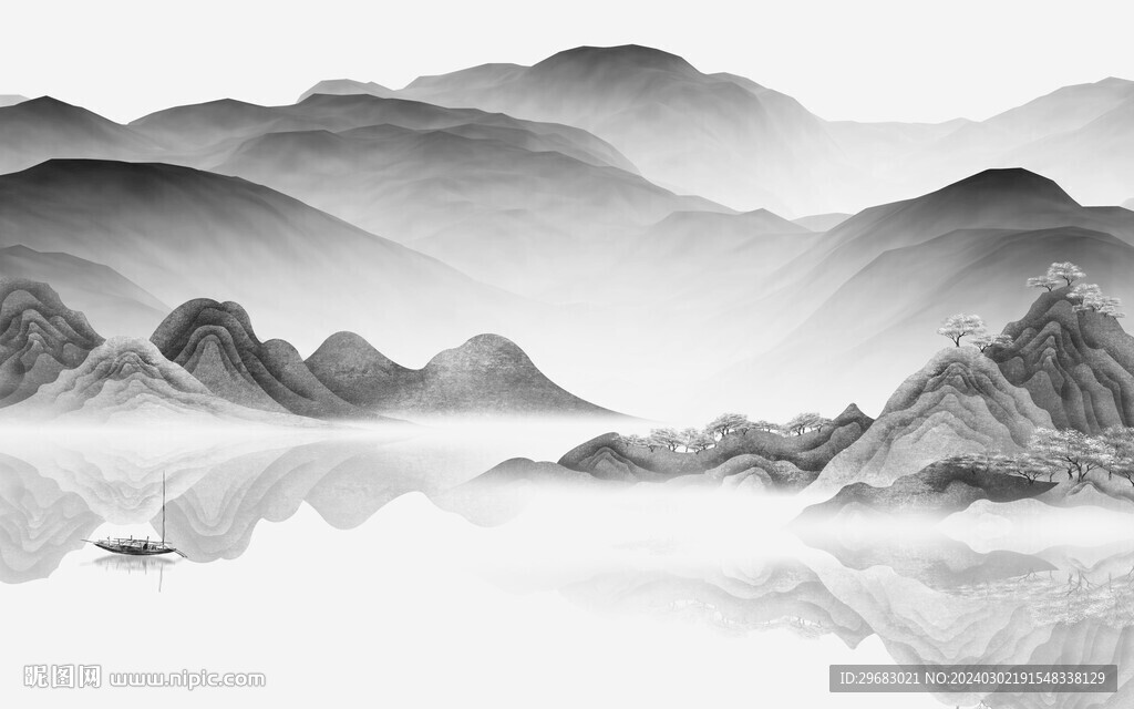 高端 简约山水墙画 TIf分层