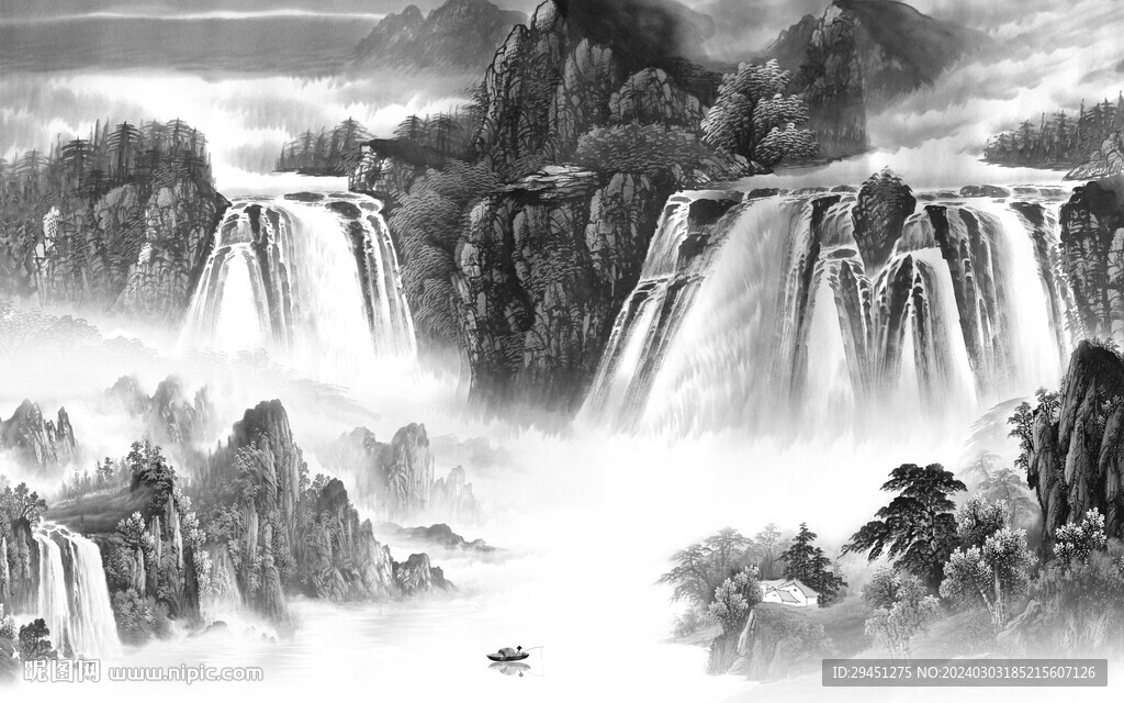 高雅 灰色中式山水 TIF分层
