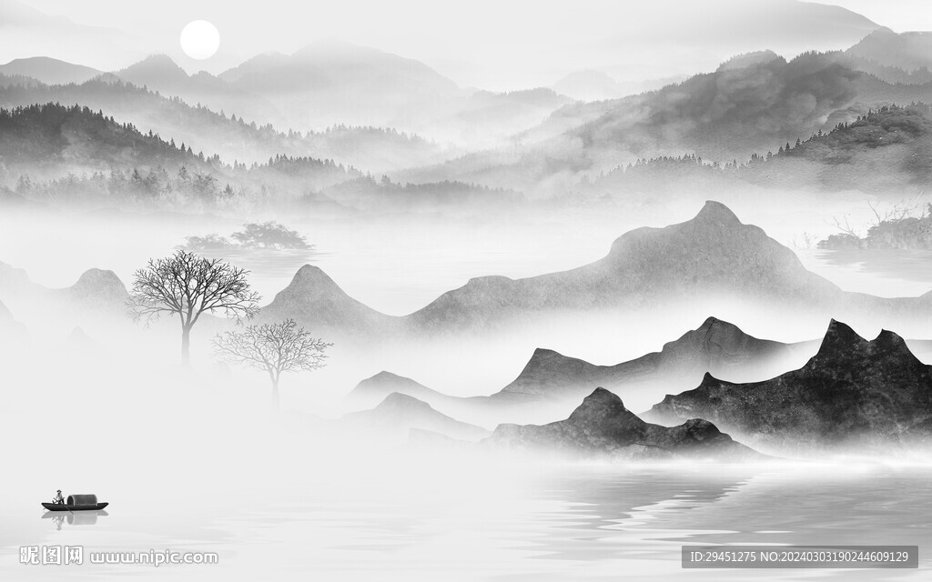 现代 灰色中式山水 TIF分层