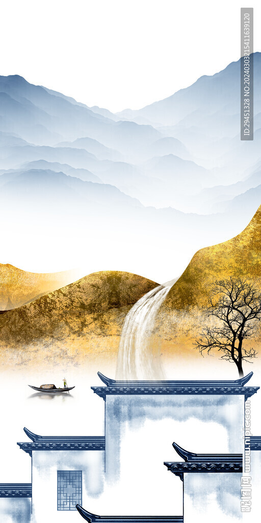 新品 山水玄关框画 TIF分层