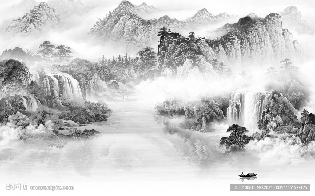 简约 客厅灰色山水 TiF分层