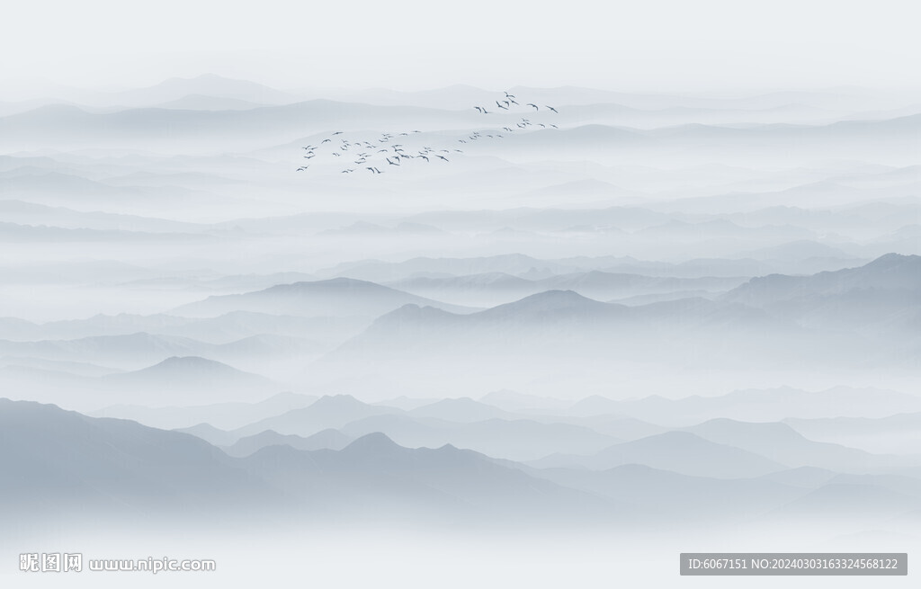 中式意境水墨山水画