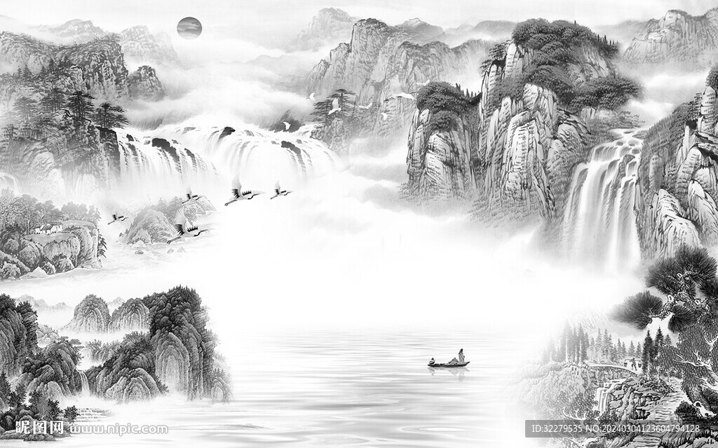 清晰 中式灰色山水 TiF分层