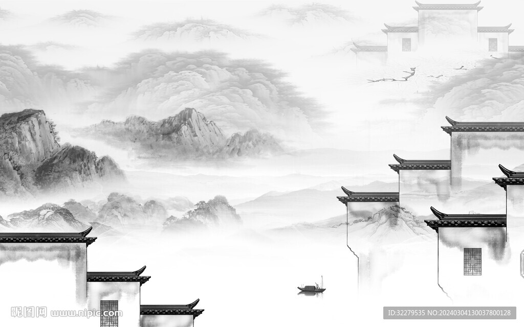 大气 中式灰色山水 TiF分层