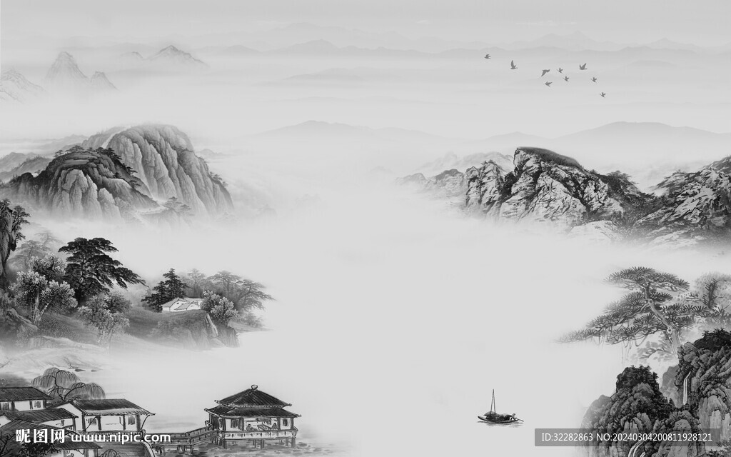 客厅 灰色清晰山水 TiF分层