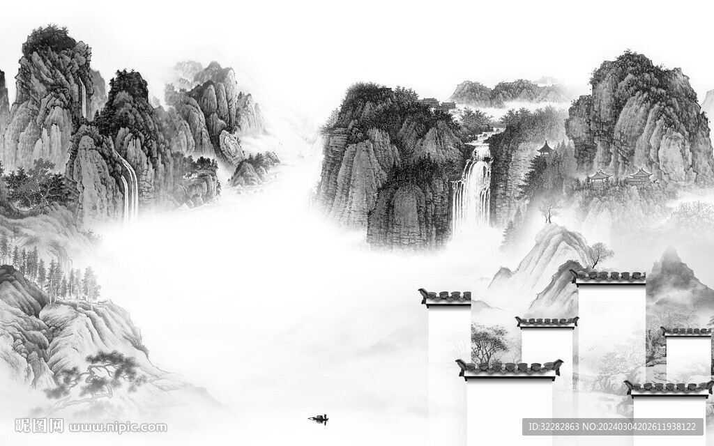奢雅 灰色清晰山水 TiF分层