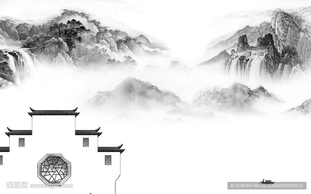 高档 灰色清晰山水 TiF分层