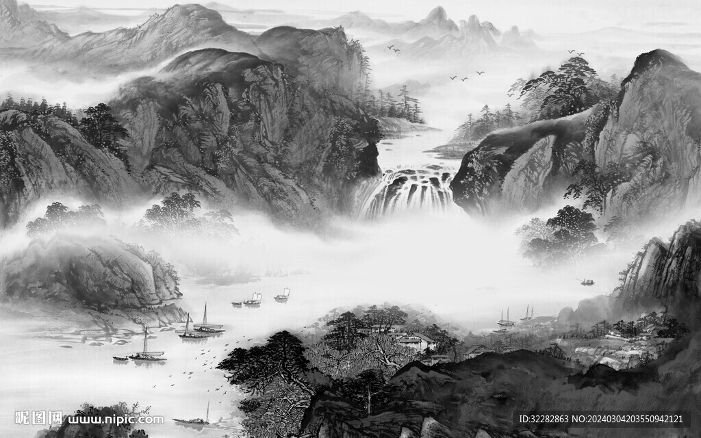 现代 灰色清晰山水 TiF分层
