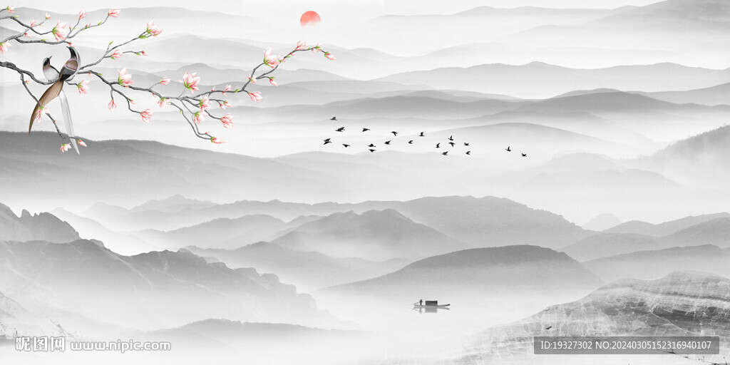 禅意水墨山水画