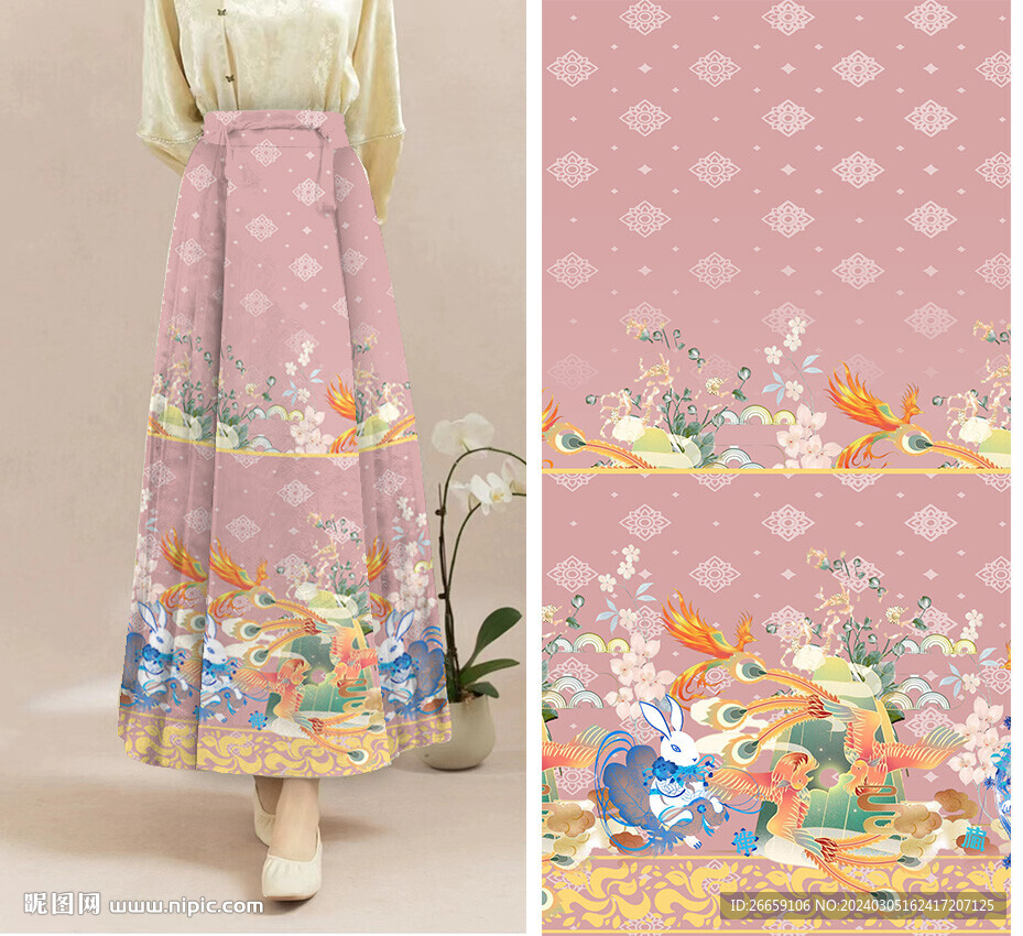 马面裙数码印花定位花花型图案