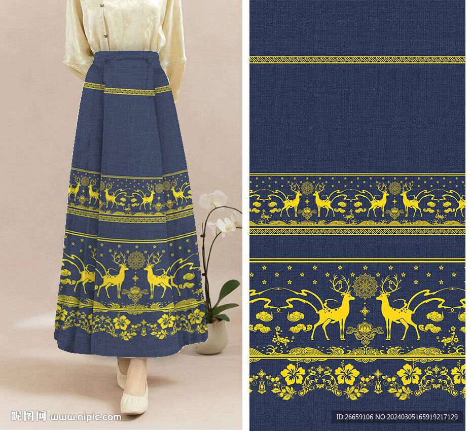 马面裙数码印花定位花花型图案